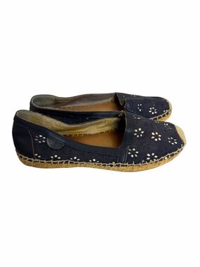 Sperry Boat Shoes Loafers Flats Eyelet Leather Navy Blue Womens 7 bv